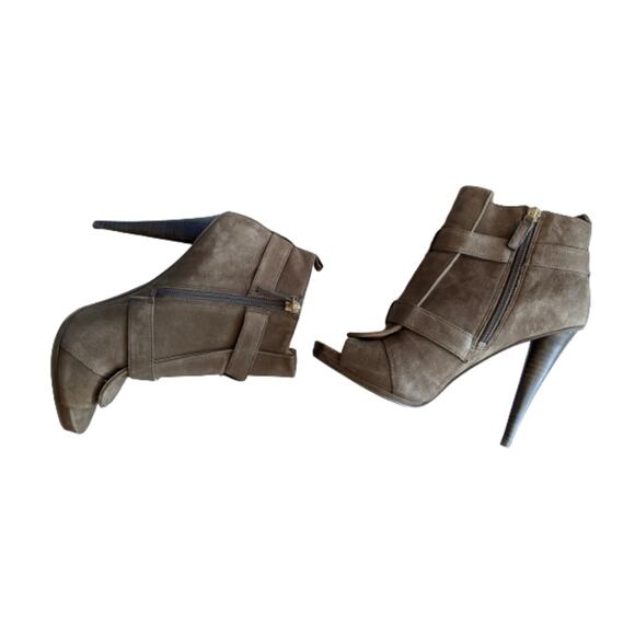 Ultra High Heel Booties, Open-Toe Stiletto, Brown Ankle Boots - Picture 8 of 11
